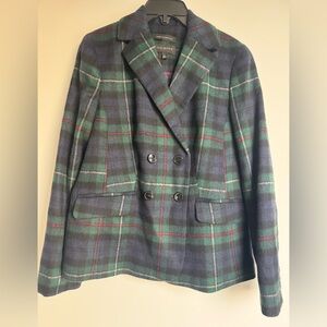 Talbots Navy, Green & Red Plaid Wool-Blend Double-Breasted Blazer